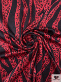 Striating Animal Printed Silk Charmeuse - Red / Maroon / Black
