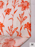 Floral Vines Printed Silk Charmeuse - Flourescent Orange-Coral / Off-White
