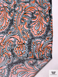 Groovy Paisley Printed Silk Charmeuse - Orange / Evergreen / Black / Sky Blue