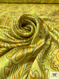 Groovy Paisley Printed Silk Charmeuse - Chartreuse / Toffee Brown / Yellow