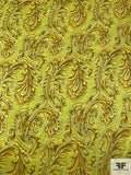Groovy Paisley Printed Silk Charmeuse - Chartreuse / Toffee Brown / Yellow