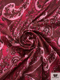 Paisley Printed Silk Charmeuse - Burgundy / Dark Cranberry / Hot Pink