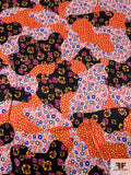 Floral Circles Blotch Collage Printed Silk Charmeuse - Orange / Black / Pink / Yellow / Blues