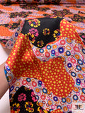 Floral Circles Blotch Collage Printed Silk Charmeuse - Orange / Black / Pink / Yellow / Blues