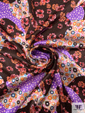 Floral Circles Blotch Collage Printed Silk Charmeuse - Brown / Violet / Orange / Pinks