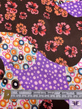 Floral Circles Blotch Collage Printed Silk Charmeuse - Brown / Violet / Orange / Pinks