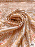 Wispy Trails Printed Silk Charmeuse - Golden Brown / Hot Orange / Off-White