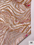 Wispy Trails Printed Silk Charmeuse - Cider Brown / Hot Pink / Off-White