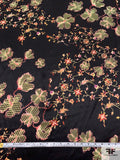 Basket and Vine Floral Printed Silk Charmeuse - Black / Creamy Yellow / Green / Watermelon Pink