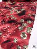 Basket and Vine Floral Printed Silk Charmeuse - Smokey Cranberry / Black / Pale Green