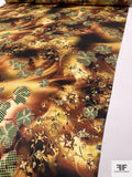 Basket and Vine Floral Printed Silk Charmeuse - Yellow / Browns / Turmeric