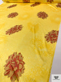Floral and Animal Pattern Printed Silk Charmeuse - Yellow / Burnt Orange / Khaki-Olive