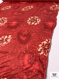 Floral and Animal Pattern Printed Silk Charmeuse - Red / Dark Red / Light Peach