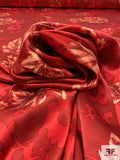 Leaf Printed Silk Charmeuse - Red / Dark Red / Light Peach