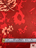 Leaf Printed Silk Charmeuse - Red / Dark Red / Light Peach