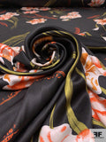 Foreign Floral Printed Silk Charmeuse - Orange / Black / Oregano Green / Off-White