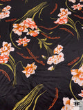 Foreign Floral Printed Silk Charmeuse - Orange / Black / Oregano Green / Off-White
