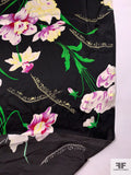 Foreign Floral Printed Silk Charmeuse - Hot Pink / Orchid Purple / Green / Black