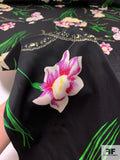 Foreign Floral Printed Silk Charmeuse - Hot Pink / Orchid Purple / Green / Black