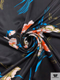 Foreign Floral Printed Silk Charmeuse - Blue / Orange / Oregano Green / Black