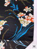 Foreign Floral Printed Silk Charmeuse - Blue / Orange / Oregano Green / Black