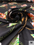Foreign Floral Printed Silk Charmeuse - Orange / Greens / Caramel / Black