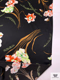 Foreign Floral Printed Silk Charmeuse - Orange / Greens / Caramel / Black