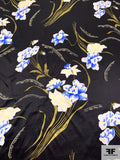 Foreign Floral Printed Silk Charmeuse - Blue / Oregano Green / Black / White
