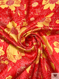 Floral Sketch Printed Silk Charmeuse - Red / Marigold / Off-White