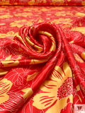 Floral Sketch Printed Silk Charmeuse - Red / Marigold / Off-White