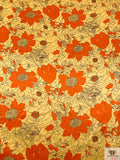 Floral Sketch Printed Silk Charmeuse - Yellow / Orange / Brown
