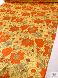 Floral Sketch Printed Silk Charmeuse - Yellow / Orange / Brown