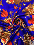 Floral Printed Silk Charmeuse - Royal Blue / Dusty Salmon / Brown