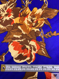 Floral Printed Silk Charmeuse - Royal Blue / Dusty Salmon / Brown