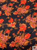 Floral Printed Silk Charmeuse - Vermilion / Black / Windsor Tan