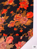 Floral Printed Silk Charmeuse - Vermilion / Black / Windsor Tan