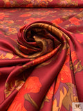 Floral Printed Silk Charmeuse - Maroon / Windsor Tans / Coral / Dusty Purple