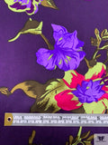 Floral Printed Silk Charmeuse - Purple / Greens / Magenta / Amethyst