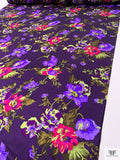 Floral Printed Silk Charmeuse - Purple / Greens / Magenta / Amethyst