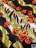 Raging Floral Printed Silk Charmeuse - Pear Green / Fire Orange / Black / Off-White
