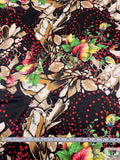 Bubbles and Floral Printed Silk Charmeuse - Black / Red / Tan / Taupe / Green