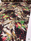 Bubbles and Floral Printed Silk Charmeuse - Black / Red / Tan / Taupe / Green