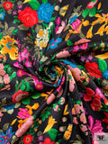 Floral Printed Silk Charmeuse - Multicolor / Black