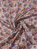 Paisley-Like Floral Printed Silk Charmeuse - Purple / Brick Red / Yellow / Pear Green