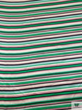Horizontal Multi-Striped Printed Silk Charmeuse - Irish Green / Mauvey Pink / Black / Cream