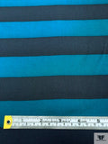 Horizontal Striped Printed Fine Silk Twill - Teal / Navy