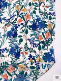 Floral Stems Printed Silk Georgette - Blue / Coral / Teal Green / Off-White