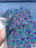Ditsy Floral Printed Silk Georgette - Aquamarine / Purple / Magneta / Yellow