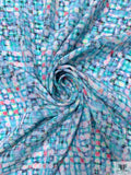 Hazy Pixel Graphic Printed Silk Crepe de Chine - Aquamarine / Pink / Black / Periwinkle
