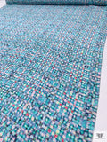 Hazy Pixel Graphic Printed Silk Crepe de Chine - Aquamarine / Pink / Black / Periwinkle